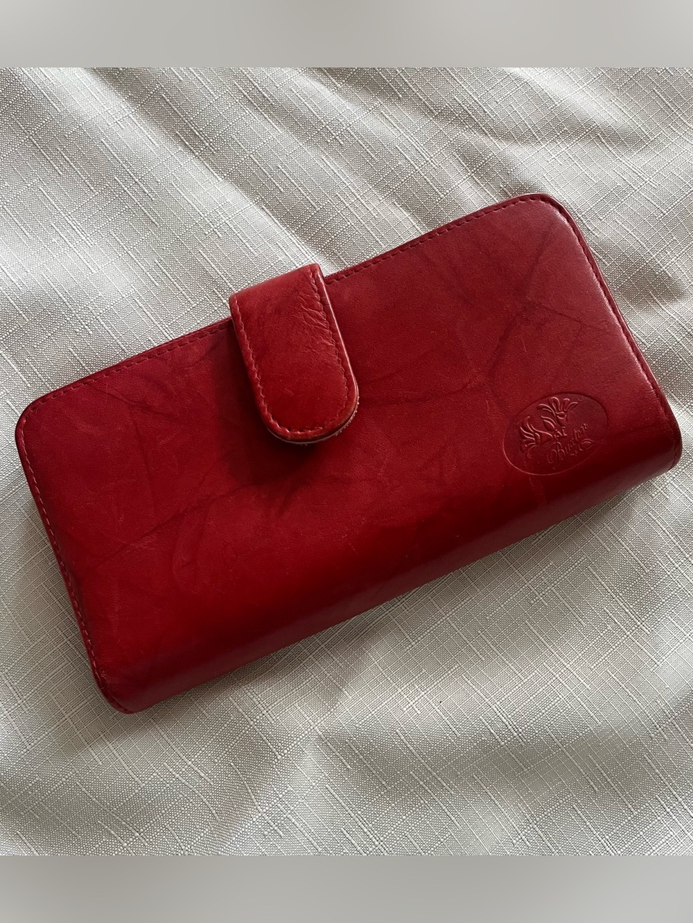Buxton red leather long wallet and checkbook holder with coin pouch